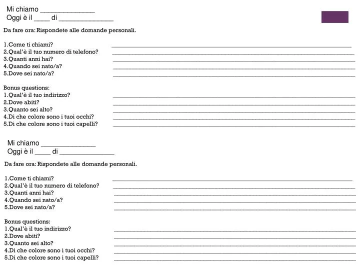 PPT - Da fare ora : Rispondete alle domande personali . PowerPoint