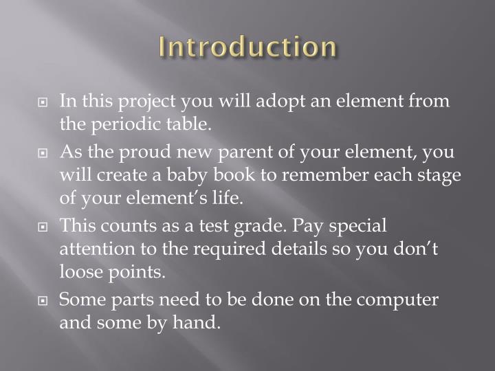Baby element book project rubrics