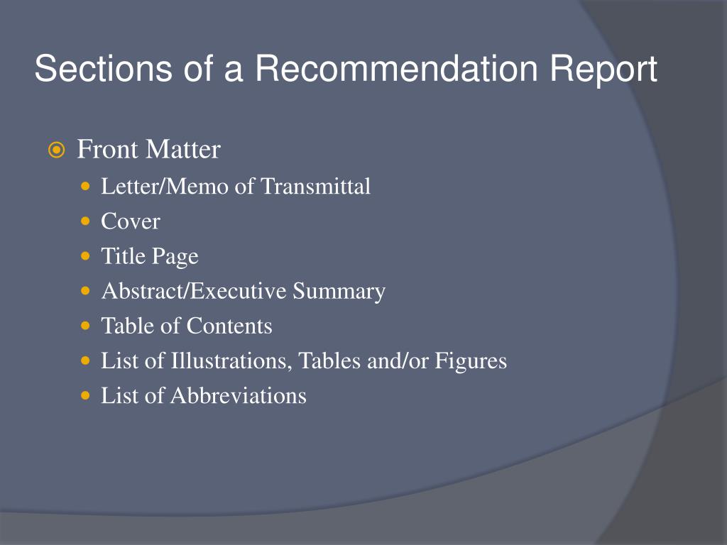 meaning of recommendation in report writing