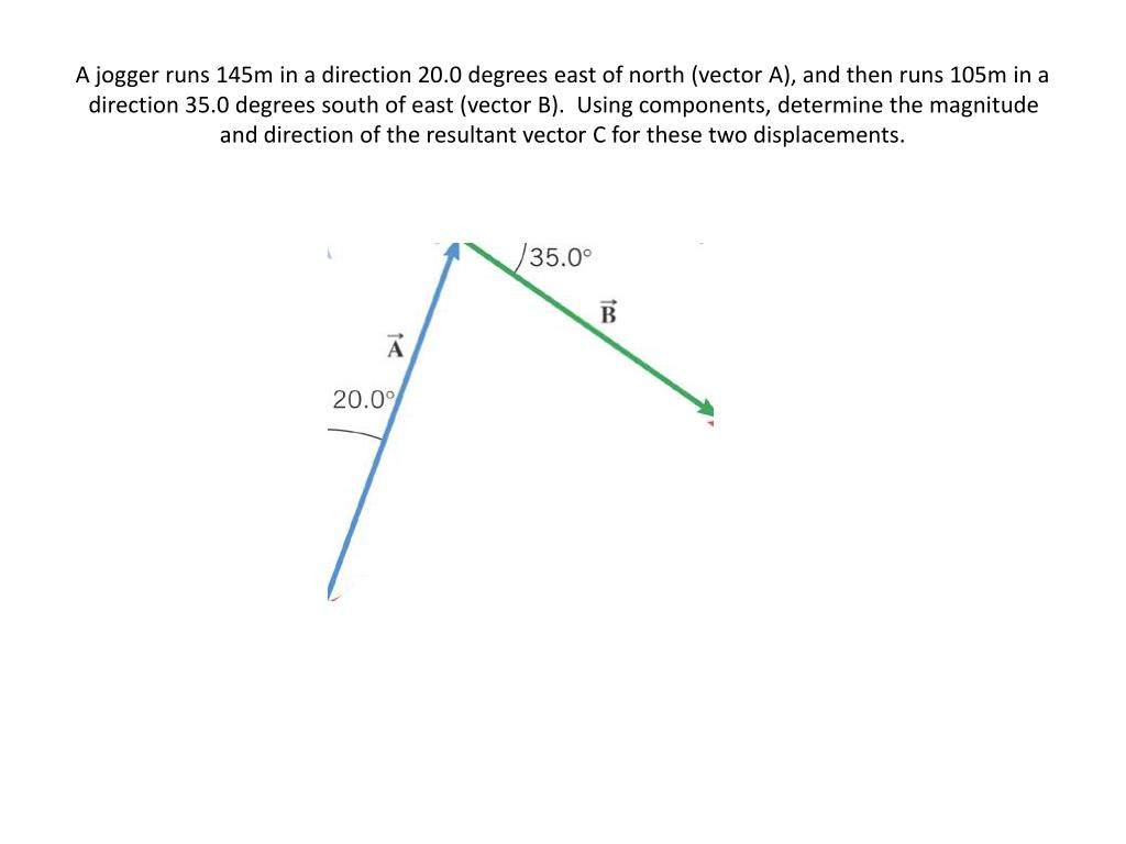 PPT Sin 20 = A x / 145 A x = 49.6 m Cos 35 = B x /105 B