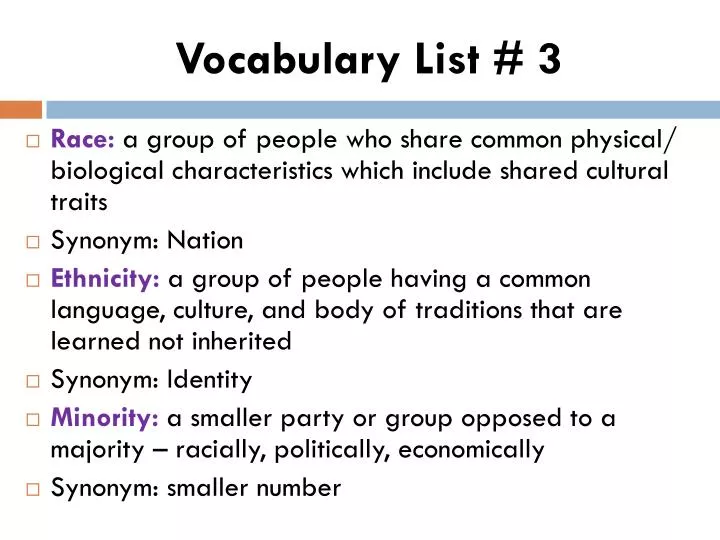 vocabulary list 3 n.
