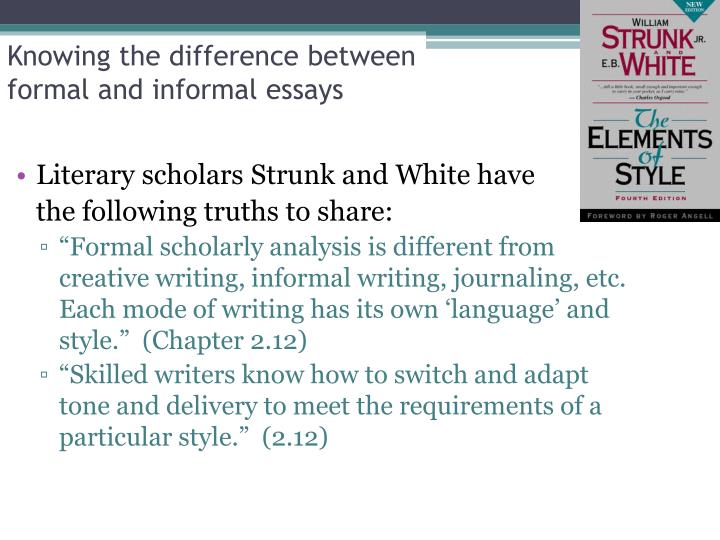 formal and infomal essays Formal vs informal - who's it foroften considered more engaging, informal writing figuratively loosens the author's constricting tie to offer readers familiarity and character. formal and infomal essays Formal vs informal - who's it foroften considered more engaging, informal writing figuratively loosens the author's constricting tie to offer readers familiarity and character.