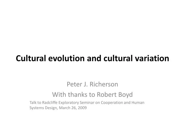 cultural evolution and cultural variation n.