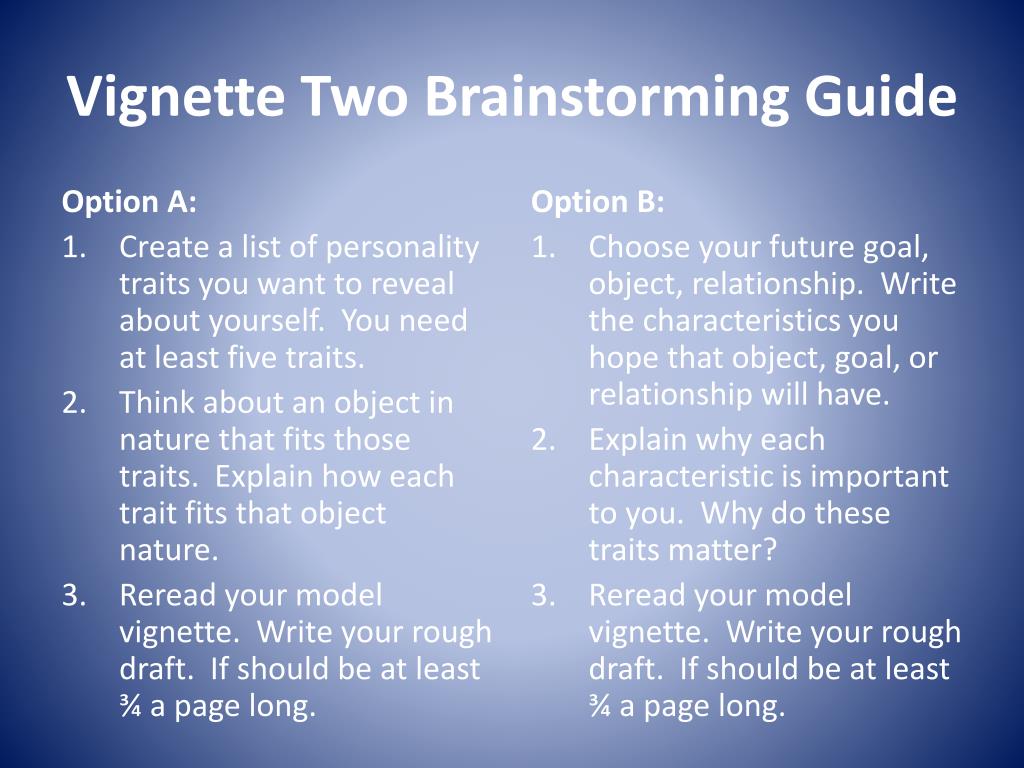 PPT - Vignette Two Brainstorming Guide PowerPoint Presentation