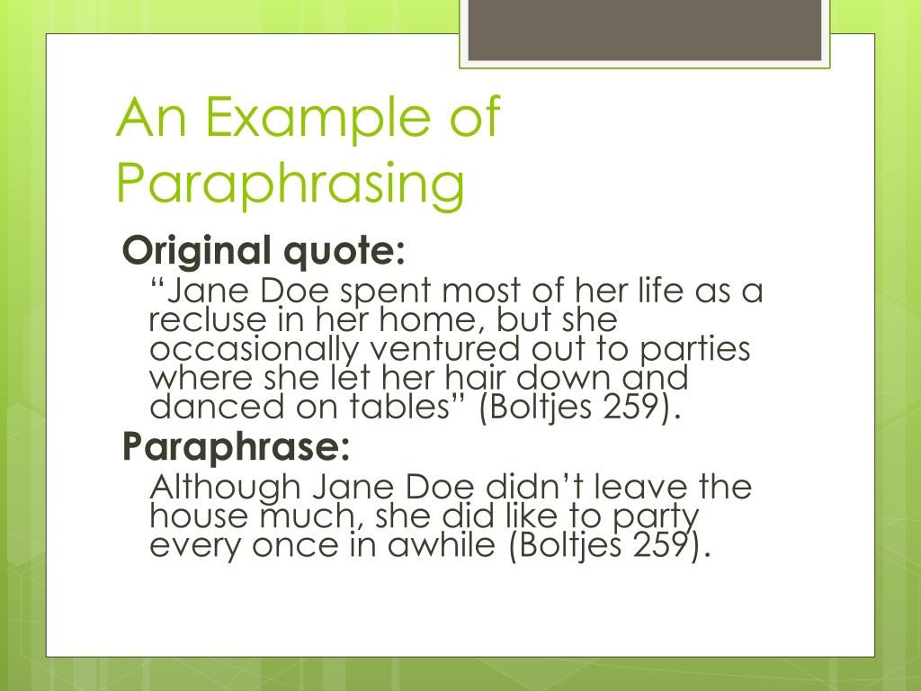 mla paraphrasing example