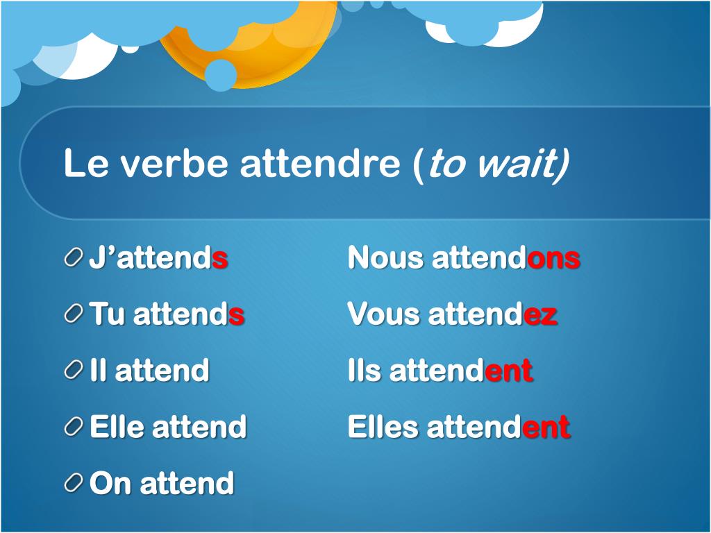 Verbe Attendre Present PPT - Le Présent de l'Indicatif PowerPoint Presentation, free download -  ID:2463599