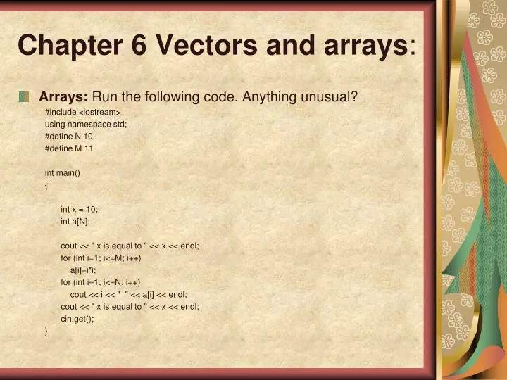 Ppt Chapter 6 Vectors And Arrays Powerpoint Presentation Free