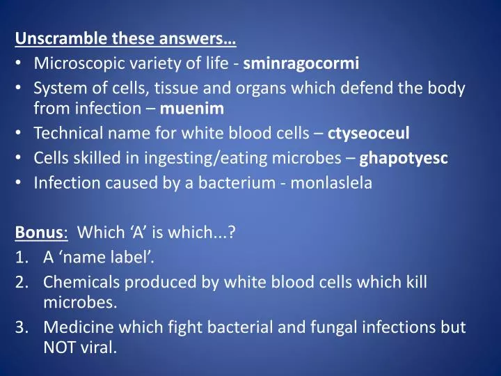 ppt unscramble these answers microscopic variety of life microscopic powerpoint
