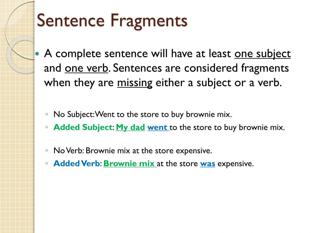 sentence fragment meaning and examples
