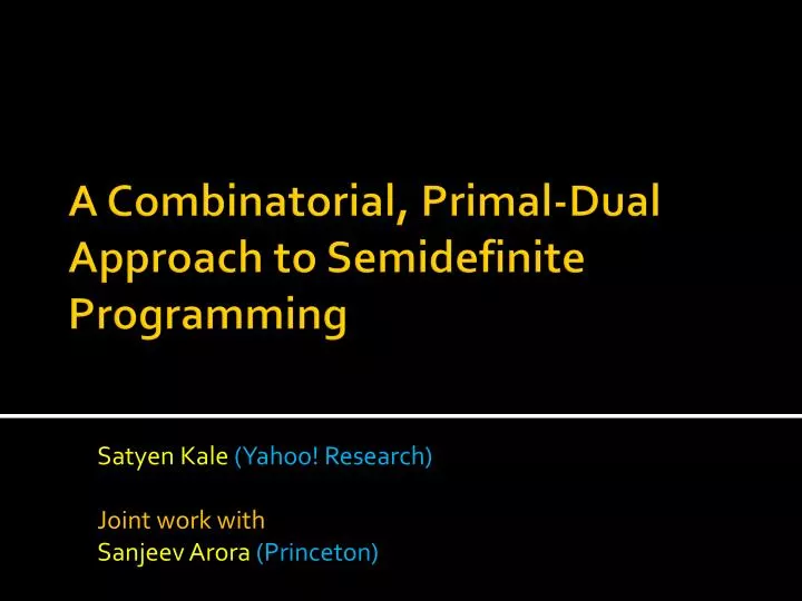 satyen kale yahoo research joint work with sanjeev arora princeton n.