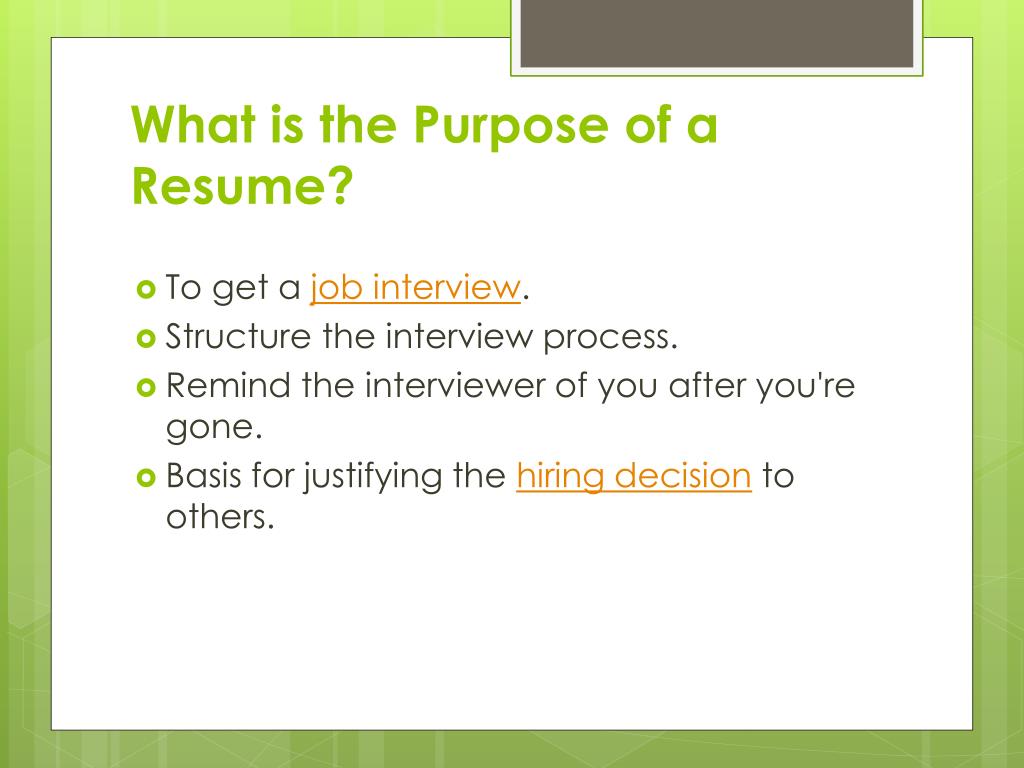 purpose of video resume