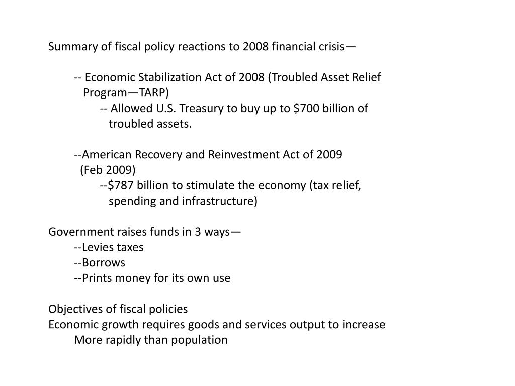 PPT - Summary of fiscal policy reactions to 2008 financial crisis ...