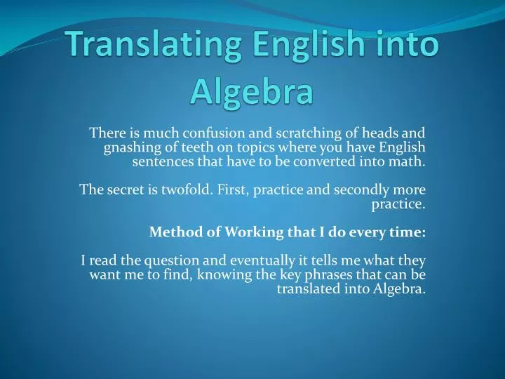 PPT Translating English Into Algebra PowerPoint Presentation Free Download ID 2478679