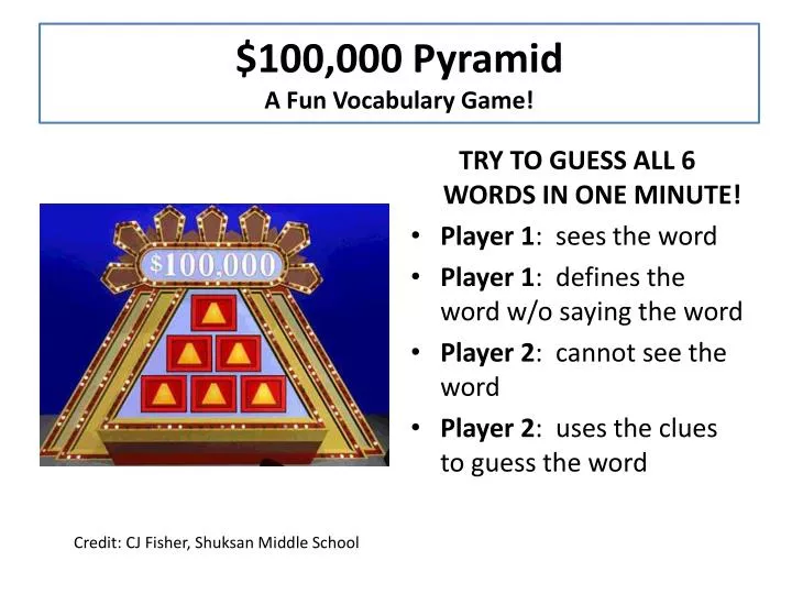 Ppt 100 000 Pyramid A F Un Vocabulary G Ame Powerpoint Presentation Id