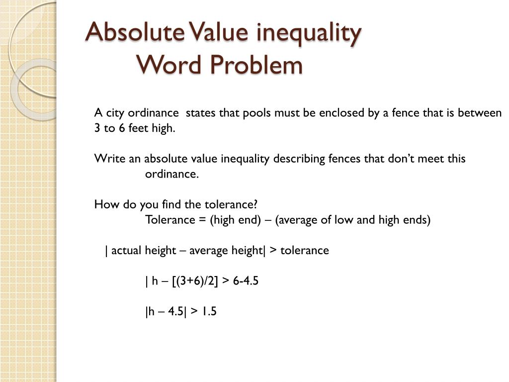PPT - Solve absolute Value Inequalities PowerPoint Presentation