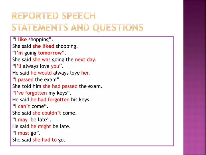 reported speech questions slideshare