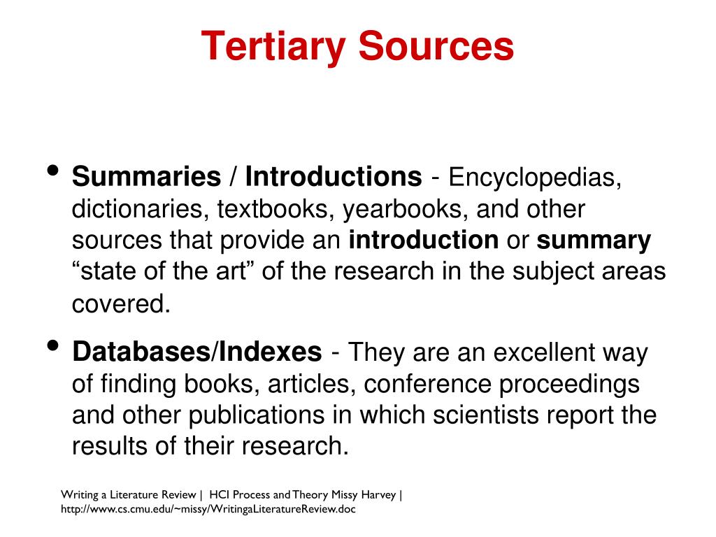 tertiary sources of literature review