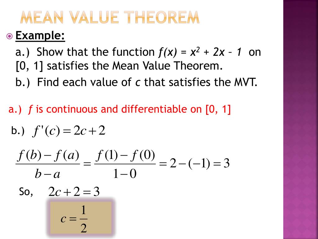 hypothesis of mean value theorem