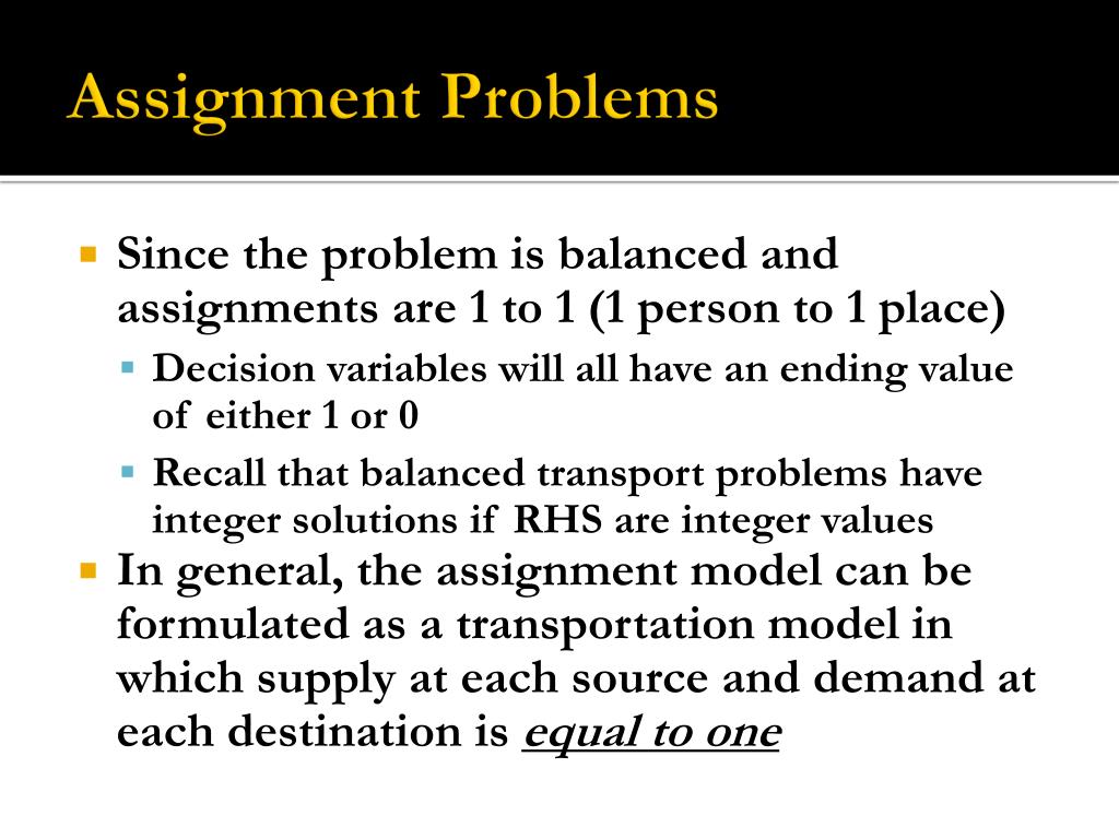 assignment model balanced