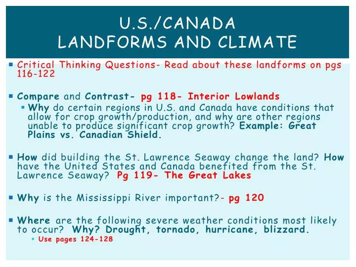 Ppt U S Canada Landforms And Climate Powerpoint