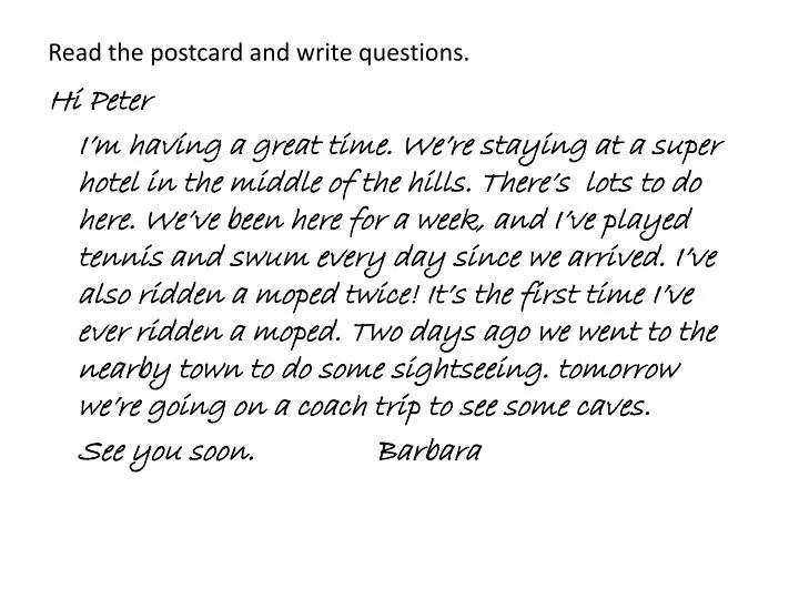 PPT Read the postcard and write questions . PowerPoint Presentation