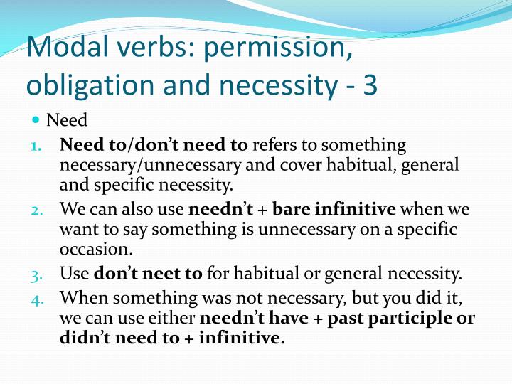 PPT - Modal Verbs : Permission , Obligation And Necessity - 1 ...