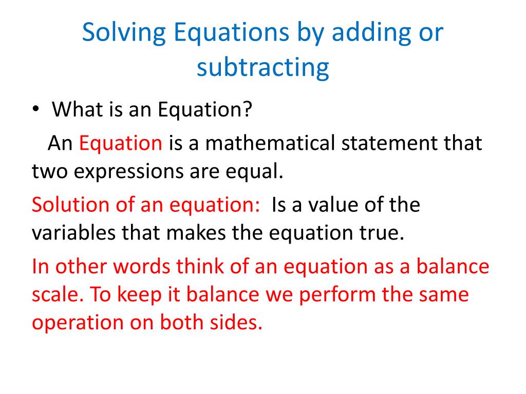 Ppt chapter 1 1 2 solving equations by adding or subtracting