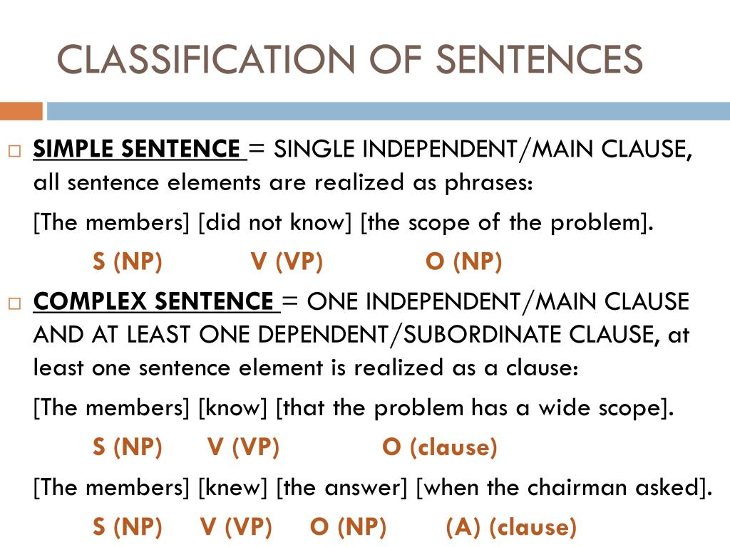 Sentence elements. Classification of sentences. Classification of simple sentences. The main members of the sentence. Members of the sentence in English.