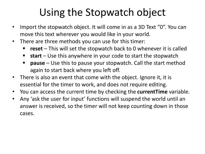 PPT Using the Stopwatch object PowerPoint Presentation, free download