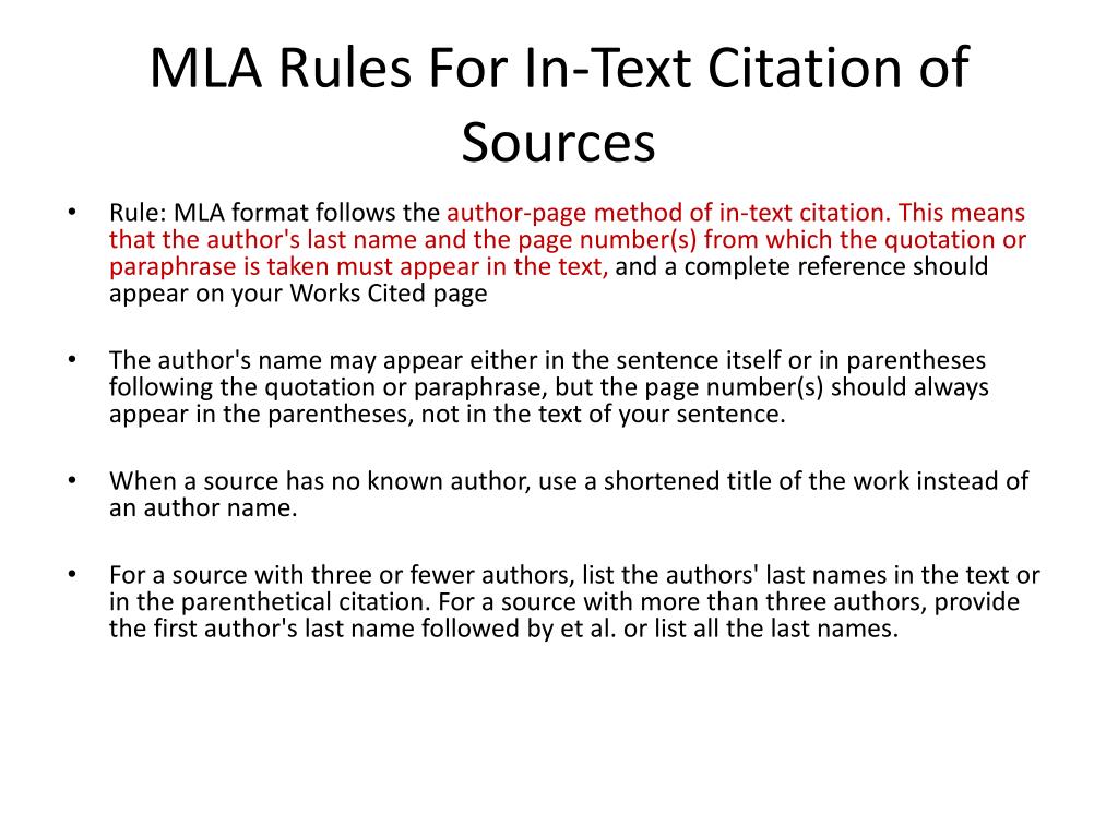 in text citation rules mla