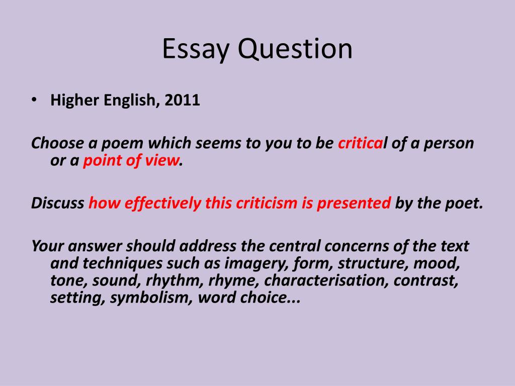 critical essay questions higher english