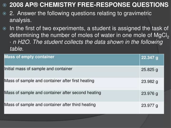 PPT 2008 AP® CHEMISTRY FREERESPONSE QUESTIONS PowerPoint