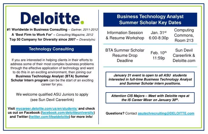 PPT Questions Contact Asutechrecruiting DELOITTE PowerPoint 