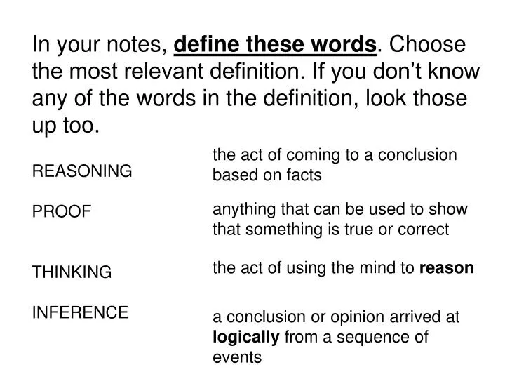 PPT - REASONING PROOF THINKING INFERENCE PowerPoint Presentation, free ...