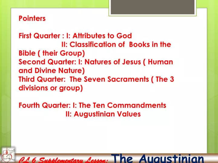 PPT - CL 6 Supplementary Lesson: The Augustinian Values PowerPoint Presentation - ID:2532987