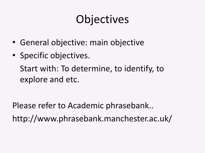 example of general objectives and specific objectives in research