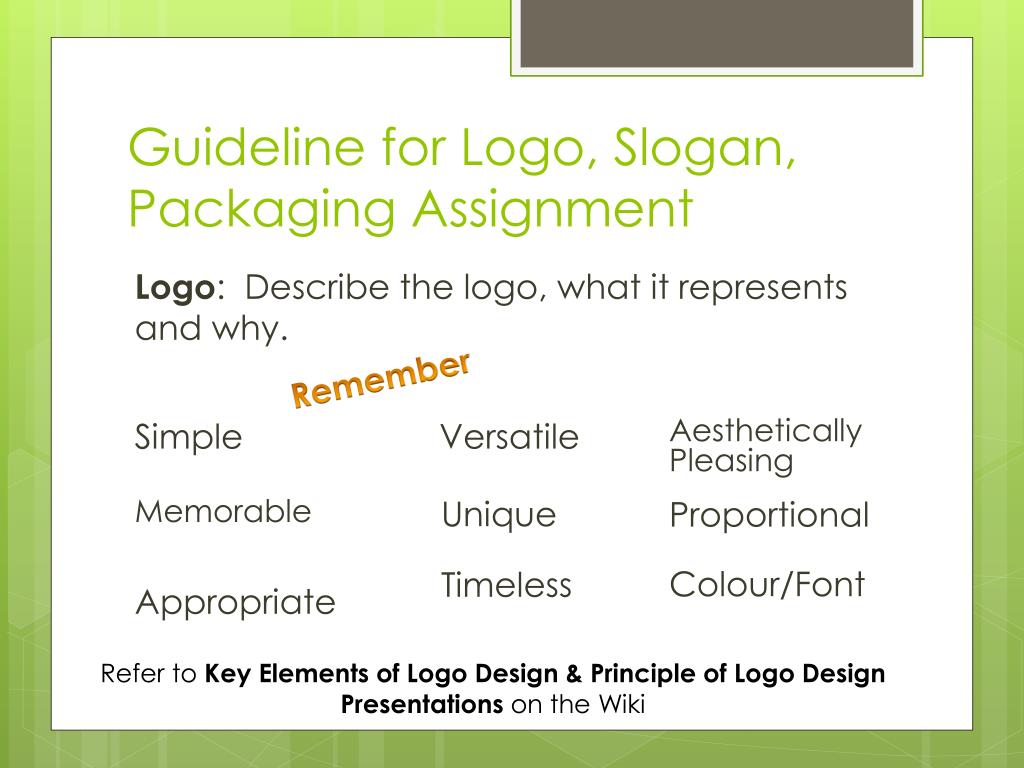guideline for logo slogan packaging assignment n.