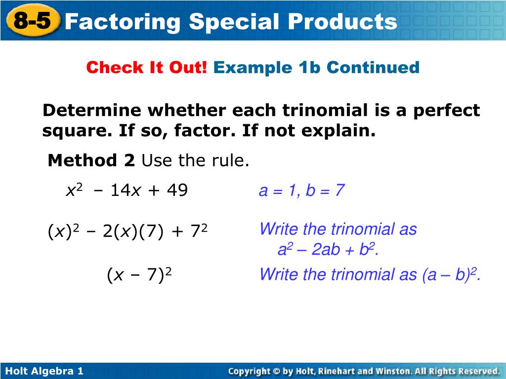PPT Factor perfectsquare trinomials. Factor the