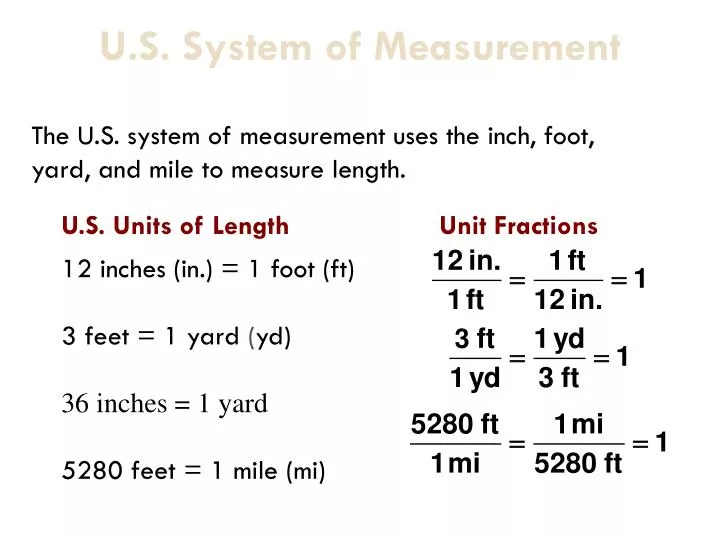 ppt-the-u-s-system-of-measurement-uses-the-inch-foot-yard-and-mile-to-measure-length