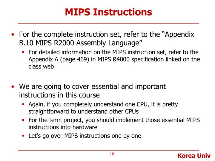 PPT - Lecture 4. MIPS & MIPS Instructions #1 Arithmetic And Logical ...