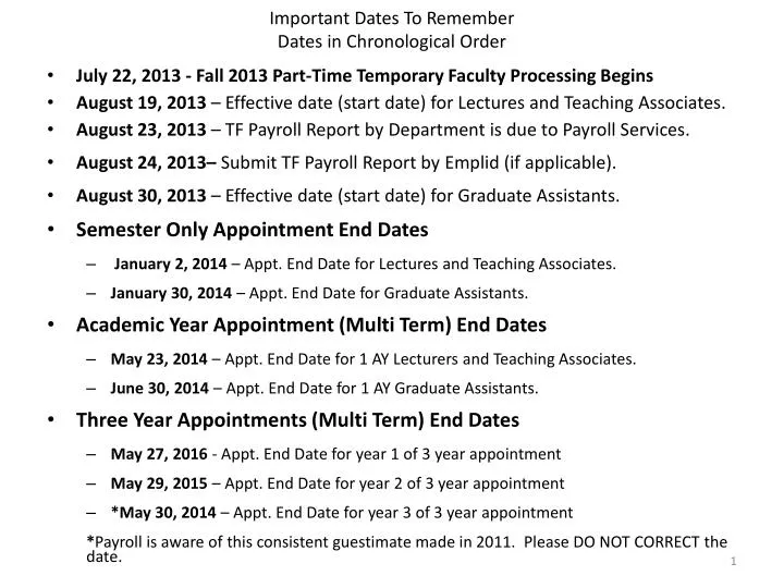 PPT Important Dates To Remember Dates in Chronological Order