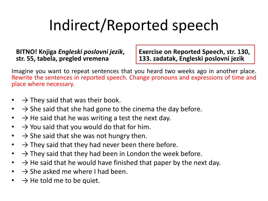 PPT - Indirect/Reported speech PowerPoint Presentation, free download -  ID:2558823