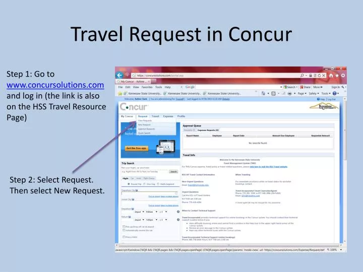 concur travel request report