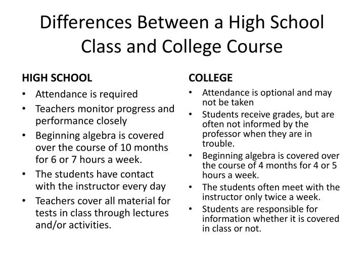PPT Differences Between a High School Class and College Course