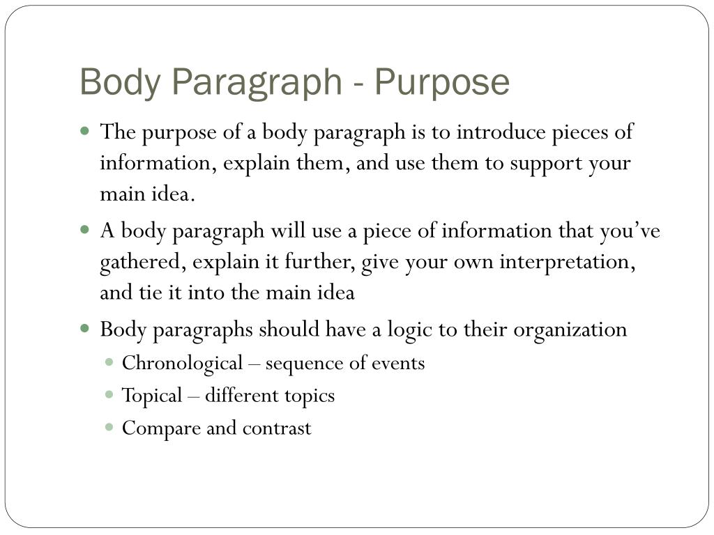 purpose of body in essay