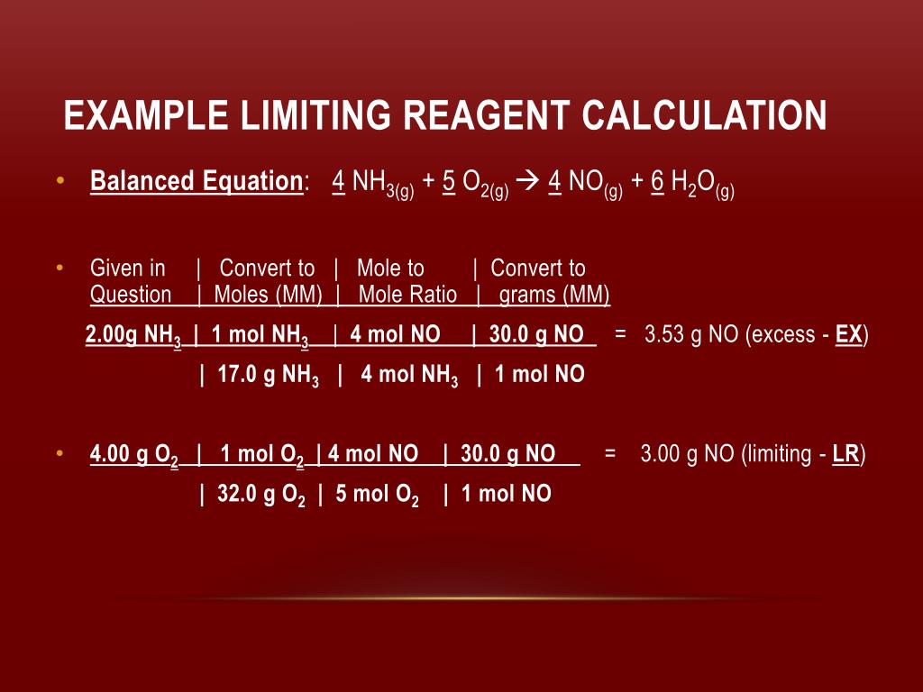 How To Calculate Limiting Reactant Slideshare
