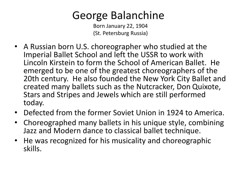 Реферат: Balanchine Pointe Paper Essay Research Paper George