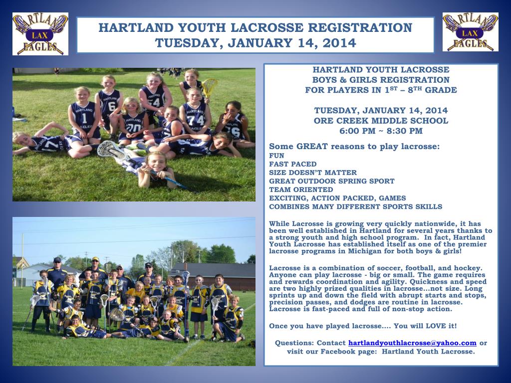 PPT HARTLAND YOUTH LACROSSE BOYS & GIRLS REGISTRATION FOR PLAYERS IN