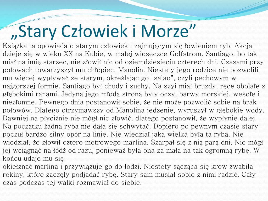 Stary Człowiek I Morze Tekst Pdf PPT - Ernest Hemingway „Stary człowiek i morze” PowerPoint Presentation