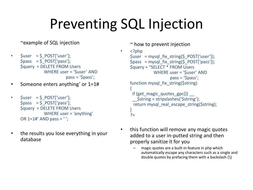 PPT - Preventing SQL Injection PowerPoint Presentation, free download -  ID:2583163
